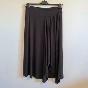 Michael Kors Black Flowing Asymmetric Hem Midi Skirt with Gathered Pleats Summer